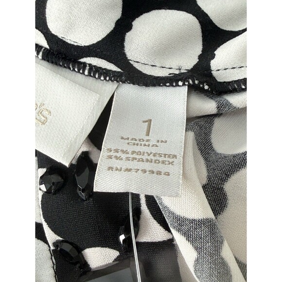 New Chicos Womens Size 1 US Sz 8 Polka Dot Dress Black White Midi Pullover - Picture 14 of 16
